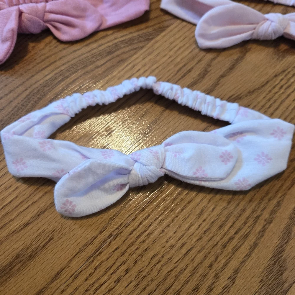 5 Pack Headbands Pink Gray White Bows Kids Baby Infant Headband Bundle Set Of 5